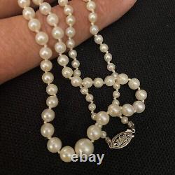 VINTAGE ESTATE STERLING SILVER 3mm-7mm HAND KNOTTED GRADUATED PEARL NECKLACE 21