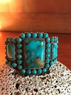 VINTAGE NAVAJO KIRK SMITH BRACELET Turquoise Cluster Sterling Silver