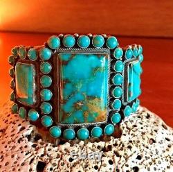 VINTAGE NAVAJO KIRK SMITH BRACELET Turquoise Cluster Sterling Silver