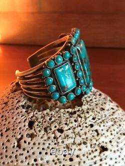 VINTAGE NAVAJO KIRK SMITH BRACELET Turquoise Cluster Sterling Silver