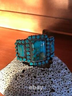 VINTAGE NAVAJO KIRK SMITH BRACELET Turquoise Cluster Sterling Silver