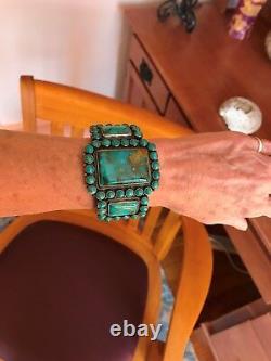 VINTAGE NAVAJO KIRK SMITH BRACELET Turquoise Cluster Sterling Silver