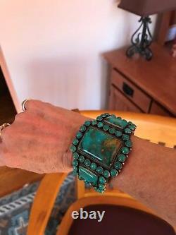 VINTAGE NAVAJO KIRK SMITH BRACELET Turquoise Cluster Sterling Silver