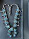 Vintage Navajo Turquoise Sterling Silver Squash Blossom Necklace Withring C1960