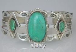 VINTAGE RARE Cerrillos NM Turquoise FRED Harvey NAVAJO Sterling Cuff 1920 Sz5.5