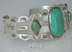 VINTAGE RARE Cerrillos NM Turquoise FRED Harvey NAVAJO Sterling Cuff 1920 Sz5.5