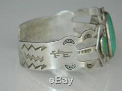 VINTAGE RARE Cerrillos NM Turquoise FRED Harvey NAVAJO Sterling Cuff 1920 Sz5.5