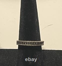 VINTAGE STERLING SILVER with BLACK STONES RING- SIZE 8- 3/4 ETERNITY