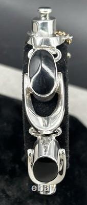 VINTAGE Sterling & Onyx TAXCO 6.5Mexican Heavy Chain Bracelet 55.6G