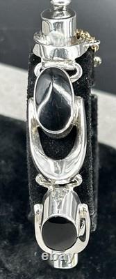 VINTAGE Sterling & Onyx TAXCO 6.5Mexican Heavy Chain Bracelet 55.6G