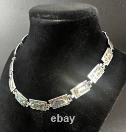 VINTAGE Taxco Mexico ABALONE INLAY Sterling Silver 925 Choker/Necklace 16.5