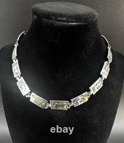 VINTAGE Taxco Mexico ABALONE INLAY Sterling Silver 925 Choker/Necklace 16.5