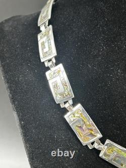VINTAGE Taxco Mexico ABALONE INLAY Sterling Silver 925 Choker/Necklace 16.5