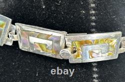 VINTAGE Taxco Mexico ABALONE INLAY Sterling Silver 925 Choker/Necklace 16.5