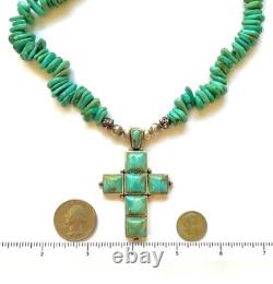 VINTAGE USA BARSE Kingman TURQUOISE 925 Sterling Silver CROSS Pendant Necklace