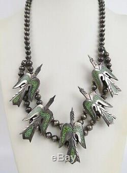 VTG 70s sterling silver turquoise Navajo peyote bird squash blossom necklaace