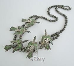 VTG 70s sterling silver turquoise Navajo peyote bird squash blossom necklaace