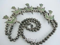 VTG 70s sterling silver turquoise Navajo peyote bird squash blossom necklaace