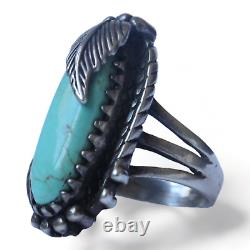 VTG CAROL FELLEY STERLING SILVER TURQUOISE 2002 FEATHER RING SIZE 5.5 US 11g