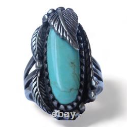 VTG CAROL FELLEY STERLING SILVER TURQUOISE 2002 FEATHER RING SIZE 5.5 US 11g
