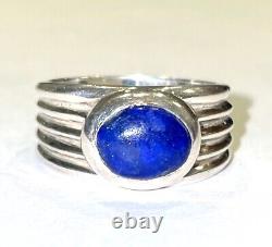 VTG Lapis Lazuli Heavy Art Deco Sterling Silver Ring Sz 7.25 Artist Signed