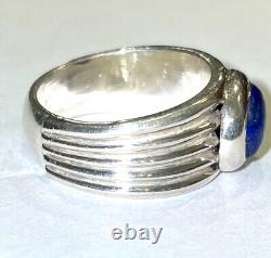 VTG Lapis Lazuli Heavy Art Deco Sterling Silver Ring Sz 7.25 Artist Signed