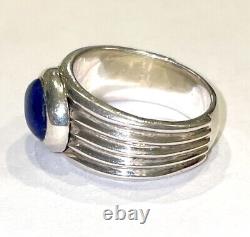 VTG Lapis Lazuli Heavy Art Deco Sterling Silver Ring Sz 7.25 Artist Signed