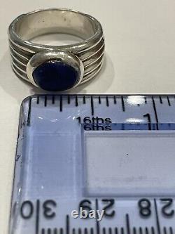 VTG Lapis Lazuli Heavy Art Deco Sterling Silver Ring Sz 7.25 Artist Signed