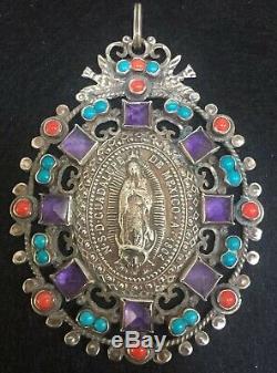 VTG Mexican Matl Style Our Lady Of Guadalupe Sterling Silver Pendant