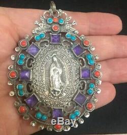 VTG Mexican Matl Style Our Lady Of Guadalupe Sterling Silver Pendant
