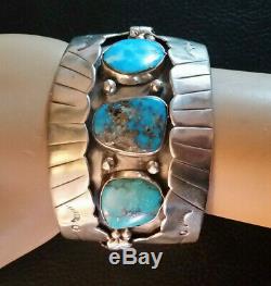 VTG Native American Sterling Silver Cuff Bracelet Turquoise Navajo Old Pawn 86g