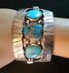Vtg Native American Sterling Silver Cuff Bracelet Turquoise Navajo Old Pawn 86g