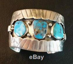 VTG Native American Sterling Silver Cuff Bracelet Turquoise Navajo Old Pawn 86g