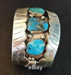 VTG Native American Sterling Silver Cuff Bracelet Turquoise Navajo Old Pawn 86g