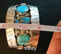 VTG Native American Sterling Silver Cuff Bracelet Turquoise Navajo Old Pawn 86g