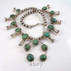 VTG Native American Sterling Silver Squash Blossom Turquoise Necklace LFL5