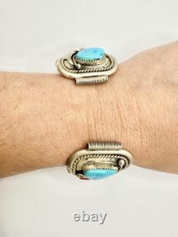 VTG Navajo Sterling Silver Turquoise & Red Coral Large Watch Tip Bands -34.71g