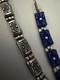 Vtg Rare Sterling Silver 925 Hand Carved Lapis Lazuli Reversible Bracelet 8