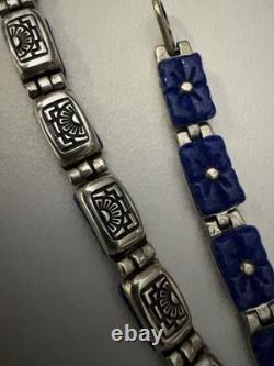 VTG RARE Sterling Silver 925 Hand Carved Lapis Lazuli Reversible Bracelet 8