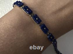 VTG RARE Sterling Silver 925 Hand Carved Lapis Lazuli Reversible Bracelet 8
