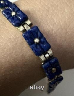 VTG RARE Sterling Silver 925 Hand Carved Lapis Lazuli Reversible Bracelet 8