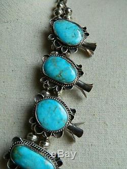 VTG Signed RN Ray Nez Navajo Sterling Silver Turquoise Squash Blossom Necklace
