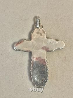 VTG Southwest Big Sterling silver cross pendant multicolored stones signed