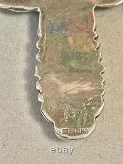 VTG Southwest Big Sterling silver cross pendant multicolored stones signed