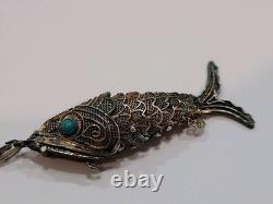 VTG Sterling Silver 925 Articulated Chinese Enamel Fish Pendant 8 Grams Spice Ho