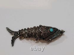 VTG Sterling Silver 925 Articulated Chinese Enamel Fish Pendant 8 Grams Spice Ho