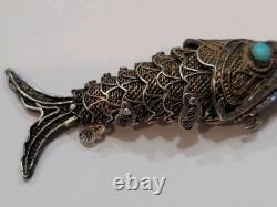 VTG Sterling Silver 925 Articulated Chinese Enamel Fish Pendant 8 Grams Spice Ho
