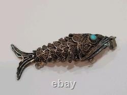 VTG Sterling Silver 925 Articulated Chinese Enamel Fish Pendant 8 Grams Spice Ho