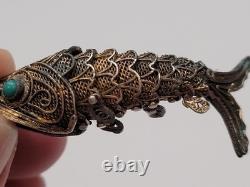 VTG Sterling Silver 925 Articulated Chinese Enamel Fish Pendant 8 Grams Spice Ho