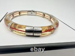 VTG Sterling Yellow Red String Of Fate Silver Clamper Bracelet Signed 925 Read